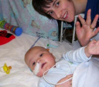 Freddie with his mum Rachel during his bone marrow transplant in Bristol on 13 February 2007